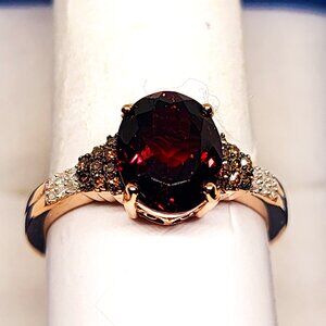 Rhodolite Garnet, Champagne & White diamond ring in 18K RG/925SS sz 9 3.40 tcw
